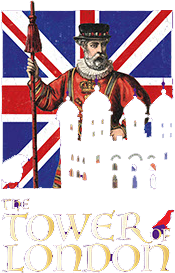 Tower of London Pub Logo: Man standing over silouette of the Tower of London